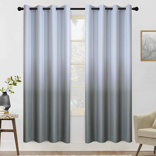 COSVIYA Grommet Ombre Room Darkening Curtains 72 inch Length 2 Panels, Gradient Drapes Grey and Grayish White Light Blocking Insulated Thermal Window Curtains for Bedroom/Living Room,52x72 inches