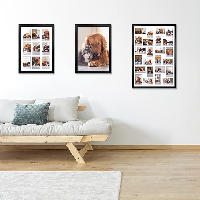 HORLIMER 9 Openings 4x6 Picture Frames Collage Set of 2, Black Multi Photo Frame for Wall Hanging, Horizontally or Vertically Display