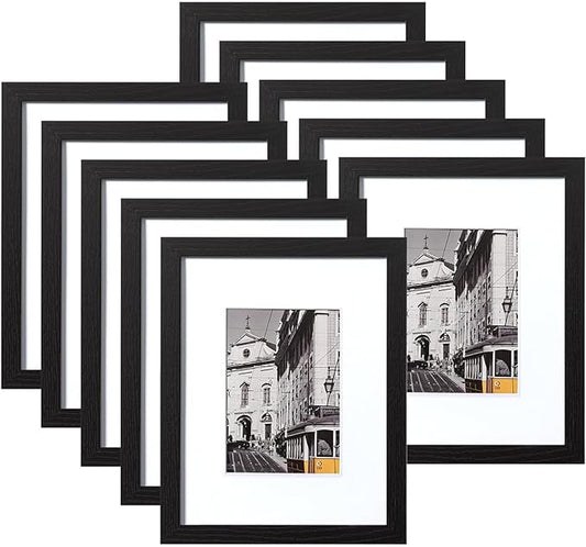 eletecpro 8.5x11 Picture Frames Set of 10, Picture Frame Collage Wall Decor Display 5x7 Photo with Mat or 8.5x11 without Mat, Home Decor Gallery Frame for Table Top or Wall Mounting, Black