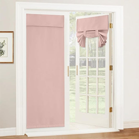 RYB HOME French Door Curtains 72 inch Long - Privacy Blackout Window Curtains Tie up Blinds for Patio Sliding Glass Door Living Room Bedroom, W 42 x L 72 inch, 1 Panel, Orange Pink