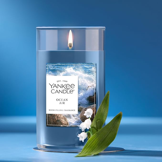 Yankee Candle Medium Pillar Scented Candle with up to 115 Hour Burn Time, Premium Plant Wax Blend for Consistent Burn, 14.25 oz Pillar Candle with Room Filling Fragrance, Ocean Air