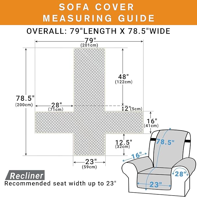 XINEAGE Water Resistant Recliner Cover, Nonslip Recliner Chair Covers for Reclining Chair with Pockets, Quilted Thick Recliner Slipcovers for Pets and Kids (Recliner Chair, Light Gray)