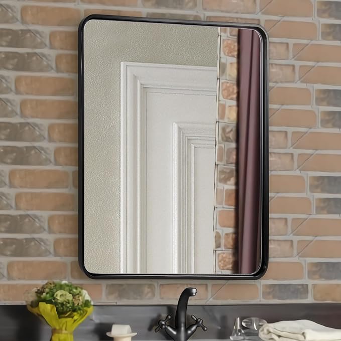 ANDY STAR 24x36 Inch Black Bathroom Mirror, Rounded Rectangle Mirrors for Bathroom Vanity Tube Metal Framed Wall-Mounted Vertically/Horizontally for Home Decor