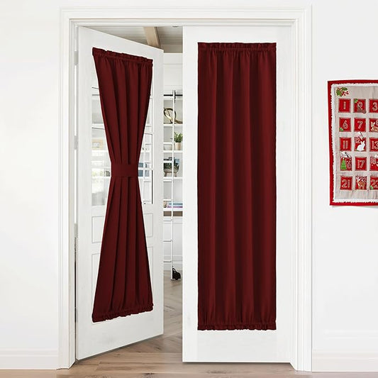 NICETOWN Door Christmas Curtain for French Front Window, Thermal Insulated Blackout Shades for Sliding Door, Curtain Panel with Tieback for Living Room, 36" W x 72" L, 1 Panel, Burgundy