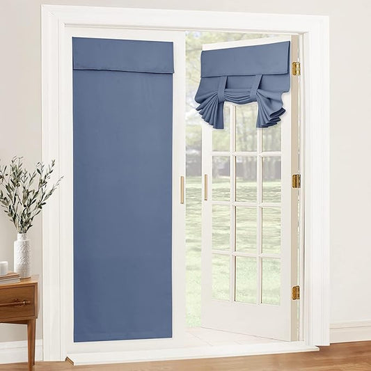 RYB HOME French Door Curtain for Door Window, Privacy Thermal Insulated Patio Front/Tricia/Sliding Glass Door Cover Room Darkening Window Curtains, W34 x L84 inch, 1 Panel, Stone Blue
