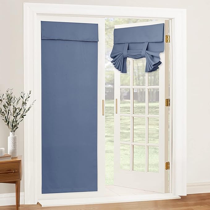 RYB HOME Blackout Door Curtain - Room Darkening Privacy Thermal Insulated Window Curtain Tie up Shades Energy Efficient for Patio/Front/Doorway French Door Blind, 30 x 72 inches, Stone Blue, 1 Panel