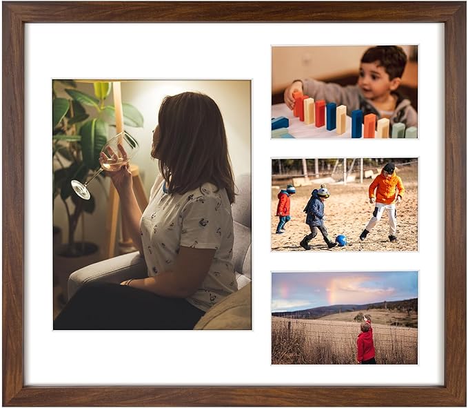 Golden State Art 14x16 Brown Wood Picture Frame - White Mat for 8x10 and 4x6 Photos - Real Glass, Sawtooth Hanger, Swivel Tabs - Wall Mounting - Great for Posters, Weddings, and Engagements