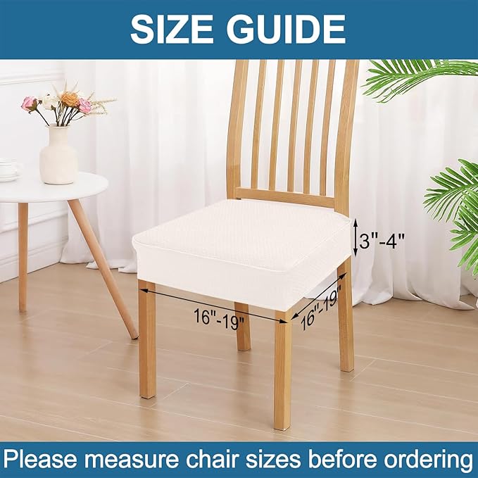 Smiry Waterproof Seat Covers for Dining Room Chairs Set of 6, Stretch Jacquard Removable Washable Chair Seat Slipcovers Protector, No Rear Covers, Ivory