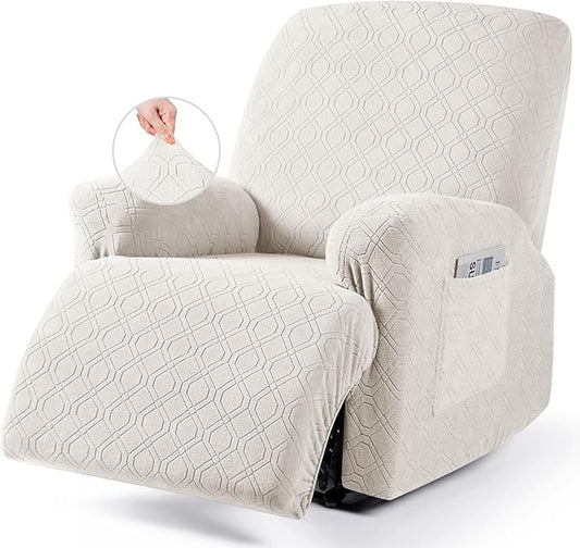 VANSOFY Recliner Chair Cover, 3-Pieces Stretch Recliner Covers for Recliner Chair Soft Reclining Chair Slipcover Furniture Protector for Dogs Cats(Off White)