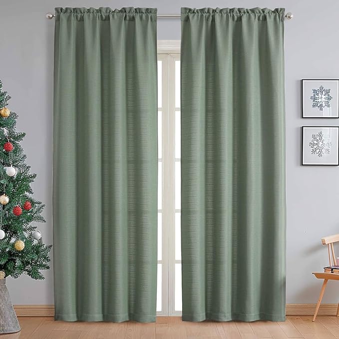 Chyhomenyc Sage Green Curtains 78 Inch Length 2 Panels Set, Faux Linen Textured Light Filtering Soft Airy Farmhouse Curtain Drapes for Living Room Bedroom, 40Wx78L