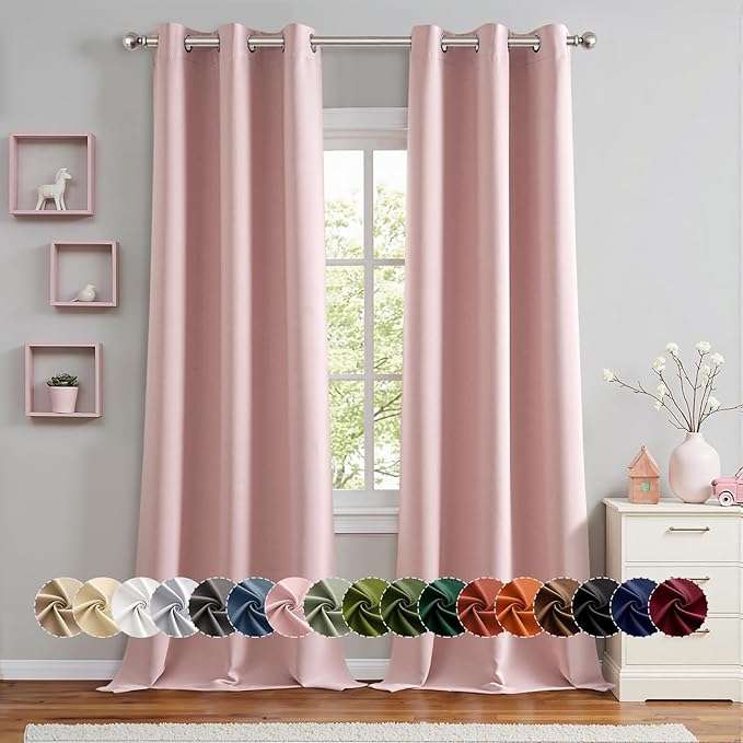 MIULEE Baby Pink Blackout Curtains for Bedroom Living Room 96 Inches Long 2 Panels, Thermal Insulated Room Darkening Drapes Grommet Noise Reducing Light Blocking Window Treatments 40x96 Inch