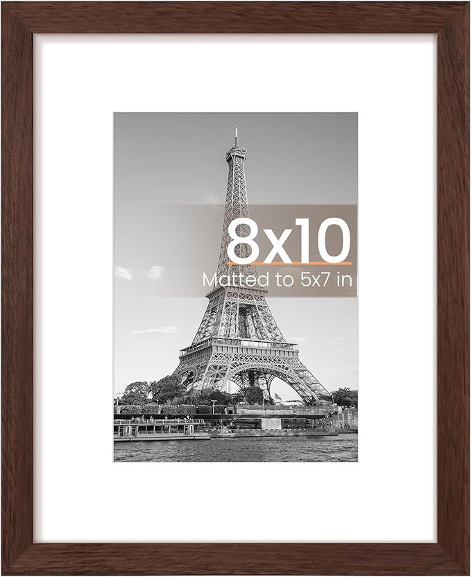 upsimples 8x10 Picture Frame, Display Pictures 5x7 with Mat or 8 x 10 Without, Wall Hanging Photo Frames, Brown, 1 Pack