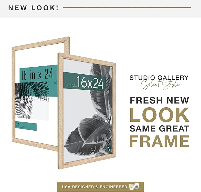 MCS Studio Gallery 16x24 Poster Frame Natural Woodgrain Engineered Wood, Vertical & Horizontal Wall Hanging Large Picture Frame for Photos, Posters & Art Prints (1-Pack)