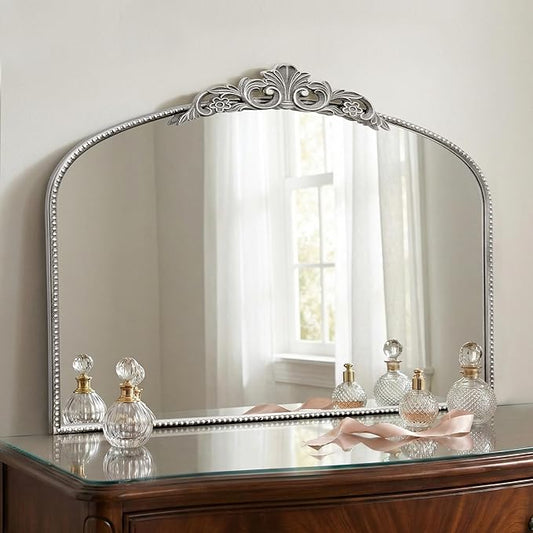 Micasso Vintage Wall Silver Mirror: 24" x 32" French Baroque Antique Mirror - Traditional Ornate Decorative Arched Mirrors for Wall/Bathroom/Entryway/Fireplace/Hallway - Home Decor for Living Room