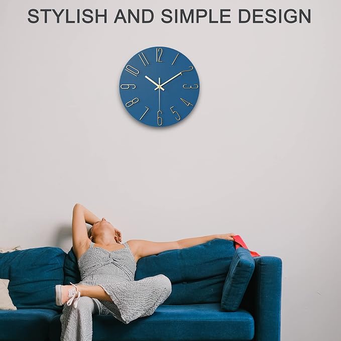 wall Clock, Silent Clock, wall Clocks Battery Operated??? 12 inch Modern wall Clock, Suitable for Offices, Living Rooms, Kitchens, Homes, Schools (Blue)