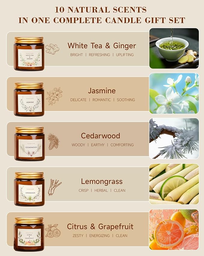 Scented Candle Gift Set for Women, 10 Pack Long Lasting Soy Wax Candles, Aromatherapy Candles for Home, Perfect Gifts for Birthday, Mother’s Day, Thanksgiving & Holidays