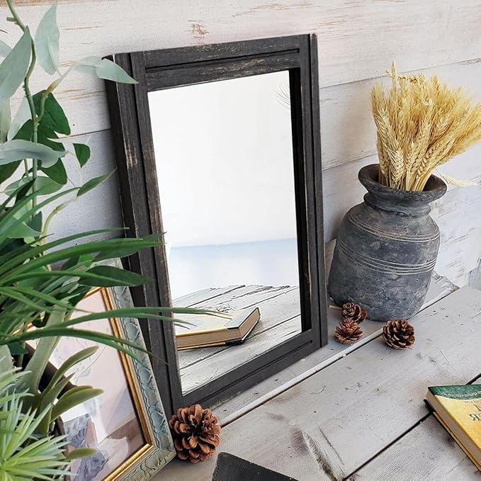 AAZZKANG Wall Mounted Mirror Small Rectangular Retro Mirrors with Wood Frame for Bedroom Living Room Bathroom Entryway