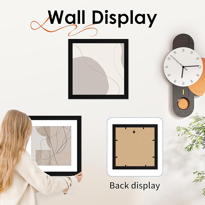 FIXSMITH 11x11 Picture Frame Set of 2, Photo Frame with HD Plexiglass, Display Pictures 8x8 with Mat or 11x11 Without Mat, Black Picture Frames Collage Wall Decor, Gallary Wall Frame