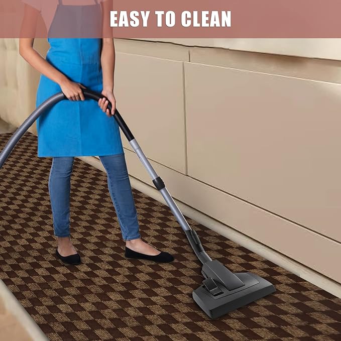 Runner Rug 4 ft x 18 ft Carpet Runners, Indoor/Outdoor Hallway Kitchen Entryway Bedroom Area Rugs with Non-Slip Rubber Backing, Garage mat, Checkered Brown, Custom