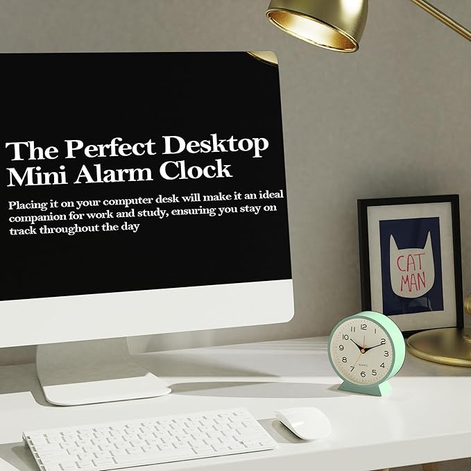 AYRELY?? 4.5" Analog Alarm Clock,Small Retro Desk Clock Battery Operated,Slient Metal Table Clock with Light for Living Room Decor,Bedroom,Bedside,Shelf (Green)