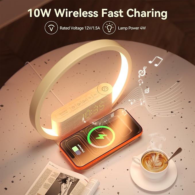 Vivilumens Sunrise Alarm Clock Wireless Charger, 10 White Noise Sound Machine Alarm Clock with 30/60/90 Mins Timer, 3 Levels Touch Night Light Dual Clocks for Heavy Sleeper Bedroom Decor Gift for Her - Image 5