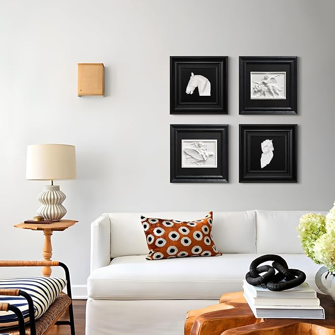 FOLKOR LIFE Black and White Framed Wall Art Sculpture for Home Vintage Decor, Horse Head Wall Decor Statue, Hanging Wall Plaque for Modern Farmhouse Living Room, Bedroom Decoration