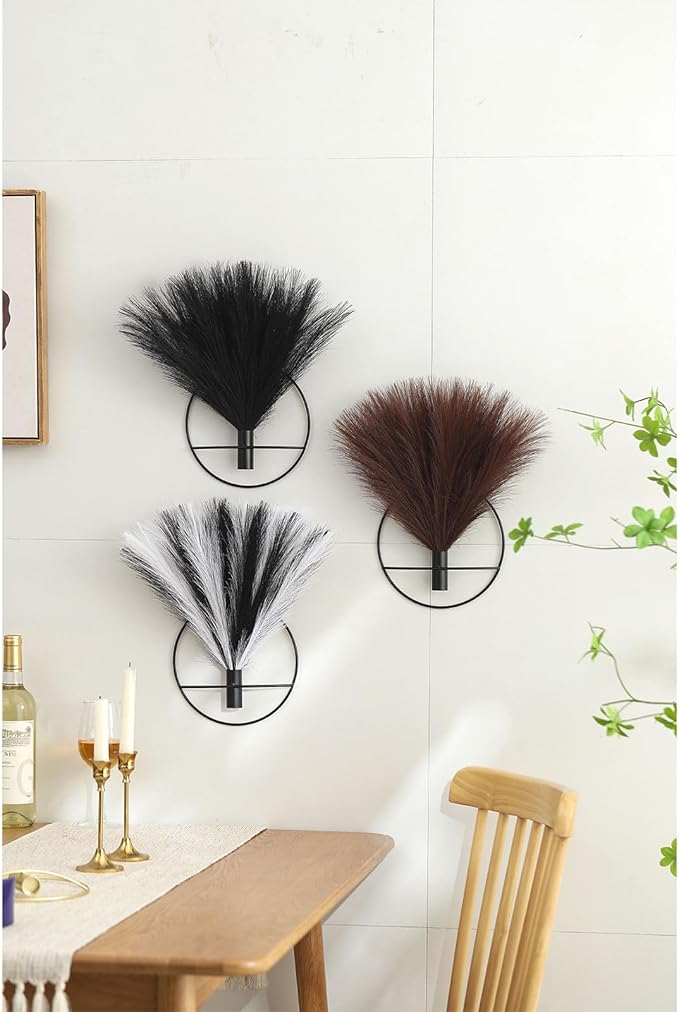 Pretty Jolly Boho Wall-Mounted Metal Wall Art in 2 Pack - Black & White Pampas Display for Living Room, Bedroom, Dining Room & Bathroom