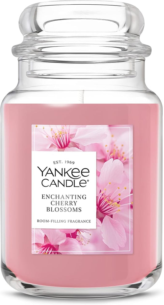 Yankee Candle Enchanted Cherry Blossoms, Scented Candle, 22oz Large Jar with up to 150 Hour Burn Time, Giftable, Holidays