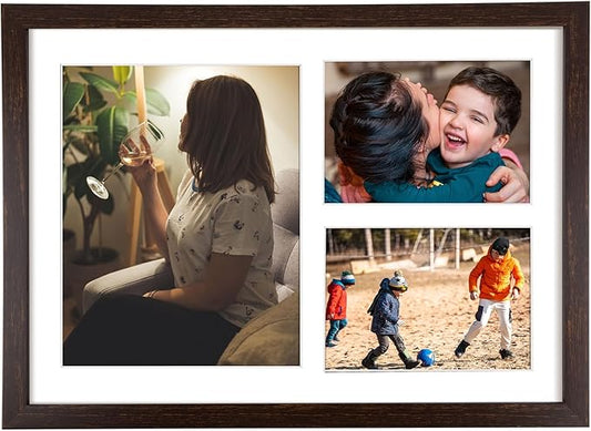 Golden State Art 12x17 Dark Brown Wood Picture Frame - White Mat for 8x10 and 5x7 Photos - Real Glass, Sawtooth Hanger, Swivel Tabs - Wall Mounting - Great for Posters, Weddings, and Engagements