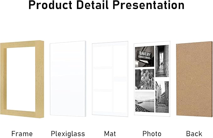 VIOLABBEY 11x14 Picture Frames 2Pack, Fit Five 4x6 Photos with Mat or One 11x14 Picture without Mat for Wall or Tabletop, Gold 4x6 Picture Frame Collage with Stand