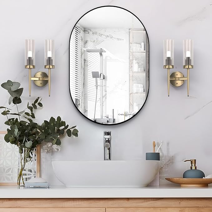 Oval Bathroom Mirror Wall Vanity Oval Mirrors, 20"x30" Black Bathroom Mirrors for Over Sink Pill Mirrors Capsule Wall Mounted Mirror, Modern Mirror with Metal Frame for Wall Decor