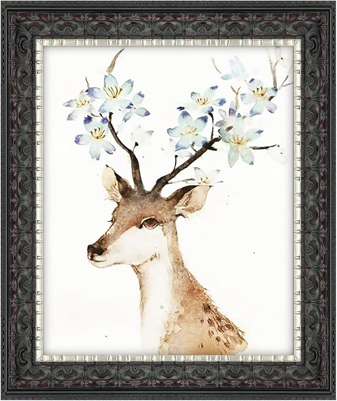 Golden State Art, 8X10 Ornate Finish Photo Frame, Black with Silver & Burgundy Color, Real Glass