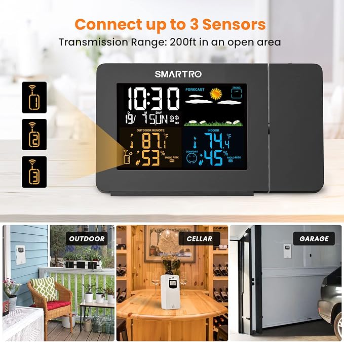 SMARTRO SC91 Projection Alarm Clock for Bedrooms with Weather Station - Image 6