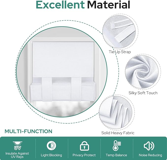 HOMEIDEAS 100% Linen Blackout Sidelight Curtains for Front Door, Side Door Window Curtains, Small Window,Thermal Insulated Covering, 1 Panel, W12 X L40 Inch, Pure White