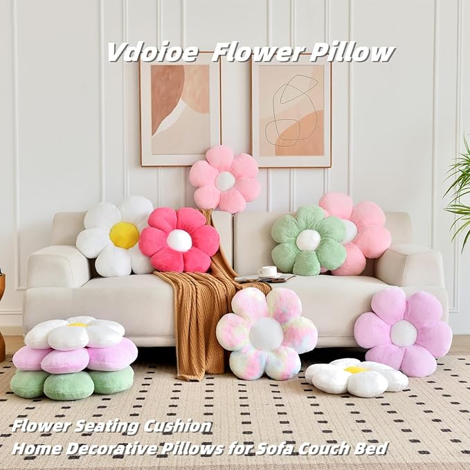 White Flower Pillow，23.62In Floor Pillow Cushion Flower Shaped Throw Pillow Cute Seating Cushion Home Decorative Pillows for Sofa Couch Bed