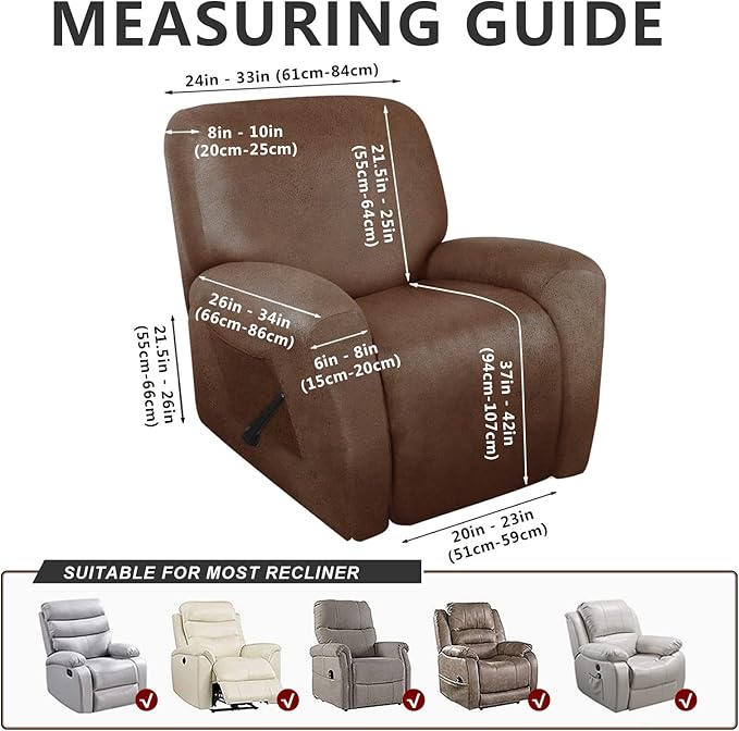 ANARACHON Recliner Chair Covers Leather Like, 4 Pieces Recliner Cover, Furniture Protector - Washable Soft Sofa Slipcover for Pets Kids (Brown)