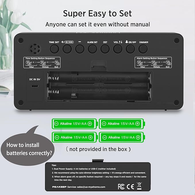 Peakeep Battery Operated Digital Alarm Clock for Bedrooms Big Numbers - Image 6