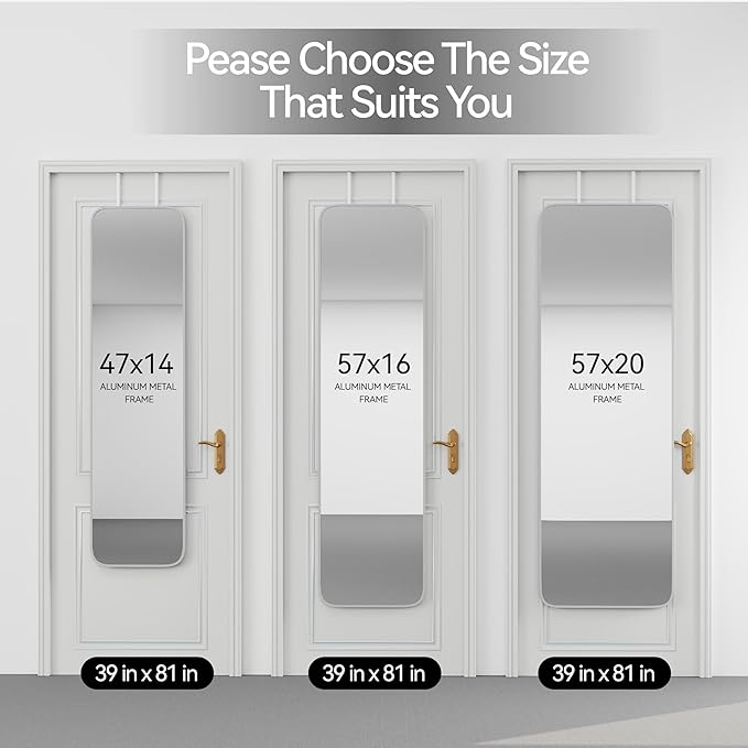 SCWF-GZ 57x20 Door Hanging Full Length Mirror, Floor Stand (Height 5.7ft just Body in1.3ft) Wall Mounted Metal Frame Rectangle Dressing Mirrors for Bedroom Room 57 inch Silver