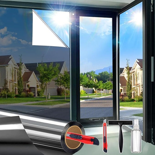 Dwersty One Way Privacy Window Film Heat Sun Blocking, Window Tint for Home, Reflective Mirror for Glass Windows Cover, Static Cling, Removable, Anti-UV, Anti-Glare, Grey,17.5 Inch x 78.74 Inch