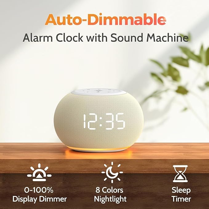 REACHER Auto Dimmable Sound Machine Alarm Clock with Night Light for Girls | 20 soothing sounds, sleep timer, precise volume, soft night lights, auto-dimming display, cute white noise soother for kids - Image 5