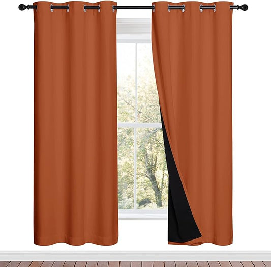 NICETOWN 100% Blackout Window Curtain Panels, Full Light Blocking Drapes with Black Liner for Nursery, 72-inch Drop Thermal Insulated Draperies (Burnt Orange, 2 Pieces, 42-inch Wide Per Panel)