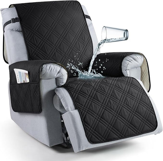TAOCOCO 100% Waterproof Recliner Chair Covers, Non Slip Recliner Covers for Recliner Chair with Pocket, Washable Reclining Chair Cover Furniture Protector for Kids,Dogs(25'', Black)
