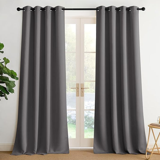 NICETOWN Room Darkening Draperies Curtains Panels, 2 Panels Grey W52 x L108