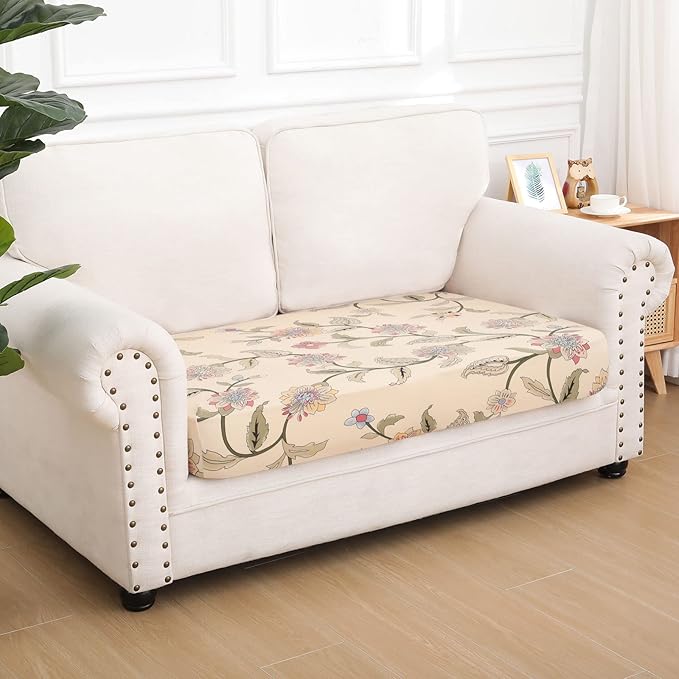 hyha Printed Couch Cushion Covers, Floral Sofa Covers Washable for 2 Cushion Couch, Stretch Pattern Outdoor Cushion Covers for Patio Furniture with Elastic Bottom(Medium, Tropical Flowers)