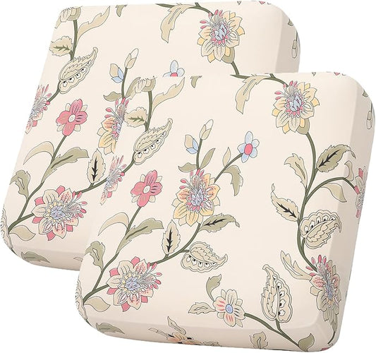hyha Printed Couch Cushion Covers, Floral Sofa Covers Washable for 2 Cushion Couch, Stretch Pattern Outdoor Cushion Covers for Patio Furniture with Elastic Bottom(2 Packs, Tropical Flowers)