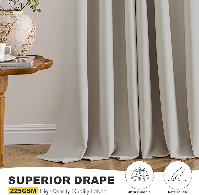 MIULEE Natural Blackout Curtains for Bedroom Living Room 63 Inches Long 2 Panels, Thermal Insulated Room Darkening Drapes Grommet Noise Reducing Light Blocking Window Treatments 40x63 Inch