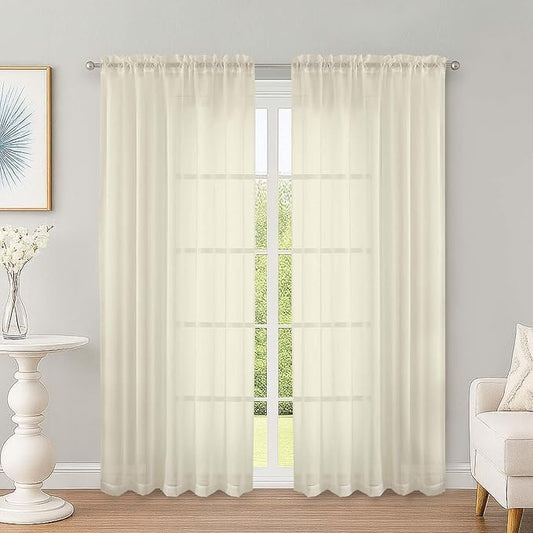 OWENIE Cream Sheer Curtains 72 Inches Long 2 Panels Set, Transparent Voile Sheer Curtain for Living Room Bedroom Window Sliding Glass Door Treatment, 59 x 72 Inch, Cream