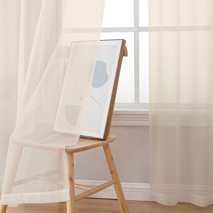 OWENIE Cream Sheer Curtains 78 inches Long 2 Panels Set for Bedroom Living Room, Soft Solid Living Room Sheer Curtain, Rod Pocket Light Filtering Curtains, 2 Pcs Each 42?€? W x 78" L,Cream
