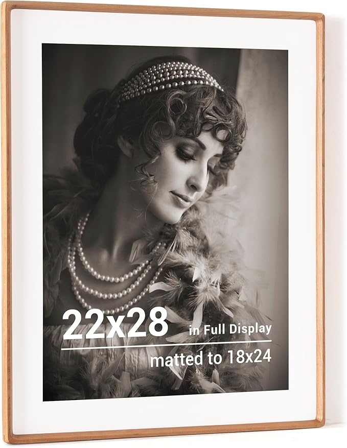 22x28 Poster Frame, USA-Sourced Cherry Wood Picture Frame with HD Tempered Glass, Handcrafted Rounded Corner 22 x 28 Wooden Frames Matted to 18x24 Photos, Horizontal or Vertical Wall Display