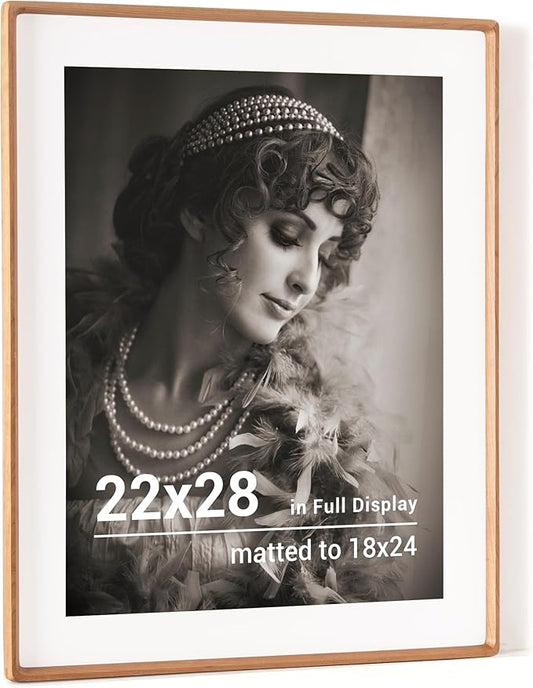 22x28 Poster Frame, USA-Sourced Cherry Wood Picture Frame with HD Tempered Glass, Handcrafted Rounded Corner 22 x 28 Wooden Frames Matted to 18x24 Photos, Horizontal or Vertical Wall Display